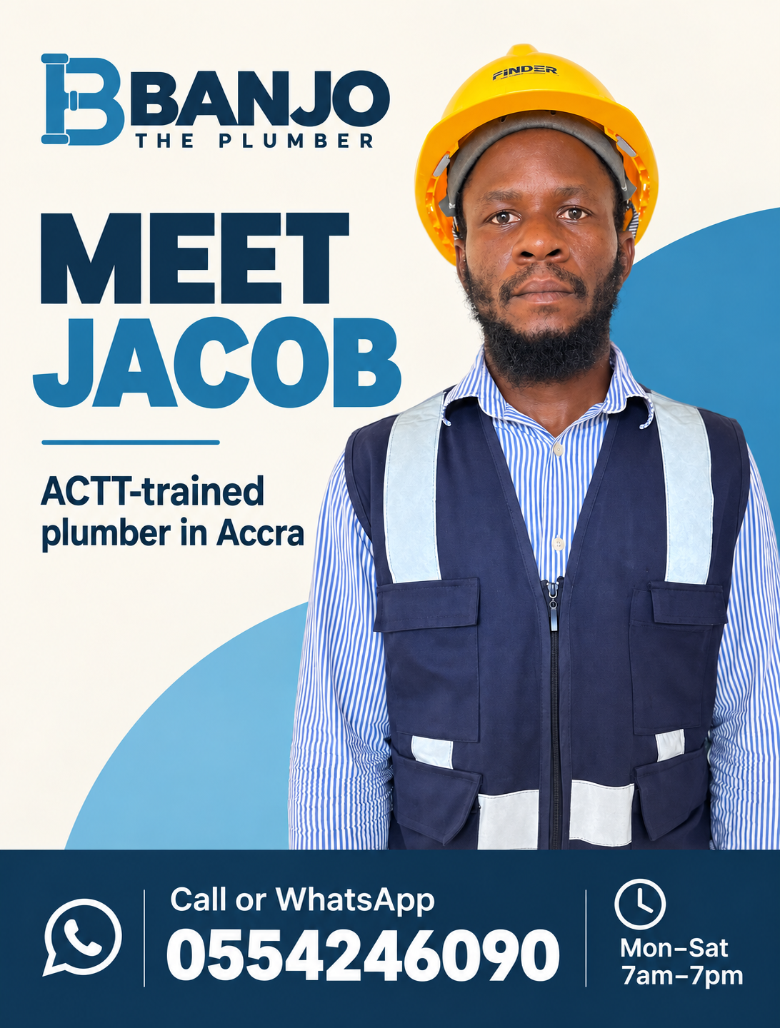 Published Meet Jacob launch artwork, with Banjo branding, his portrait and contact information